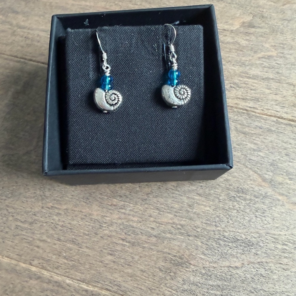 Spiral Silver Earrings with Blue Accents
